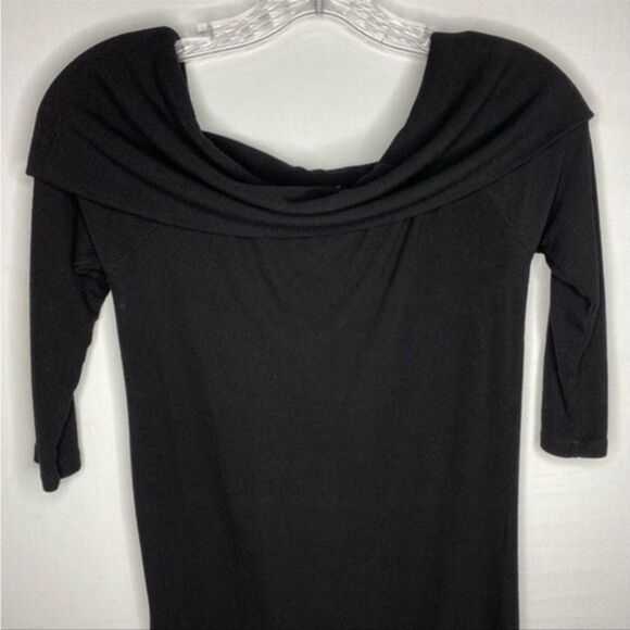 Forever 21 Black Off Shoulder Ribbed 3/4 Sleeves Dress Small - Picture 6 of 8